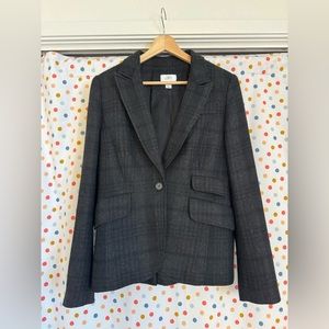 Loft Wool Blend Plaid Blazer Jacket Black Womens 8